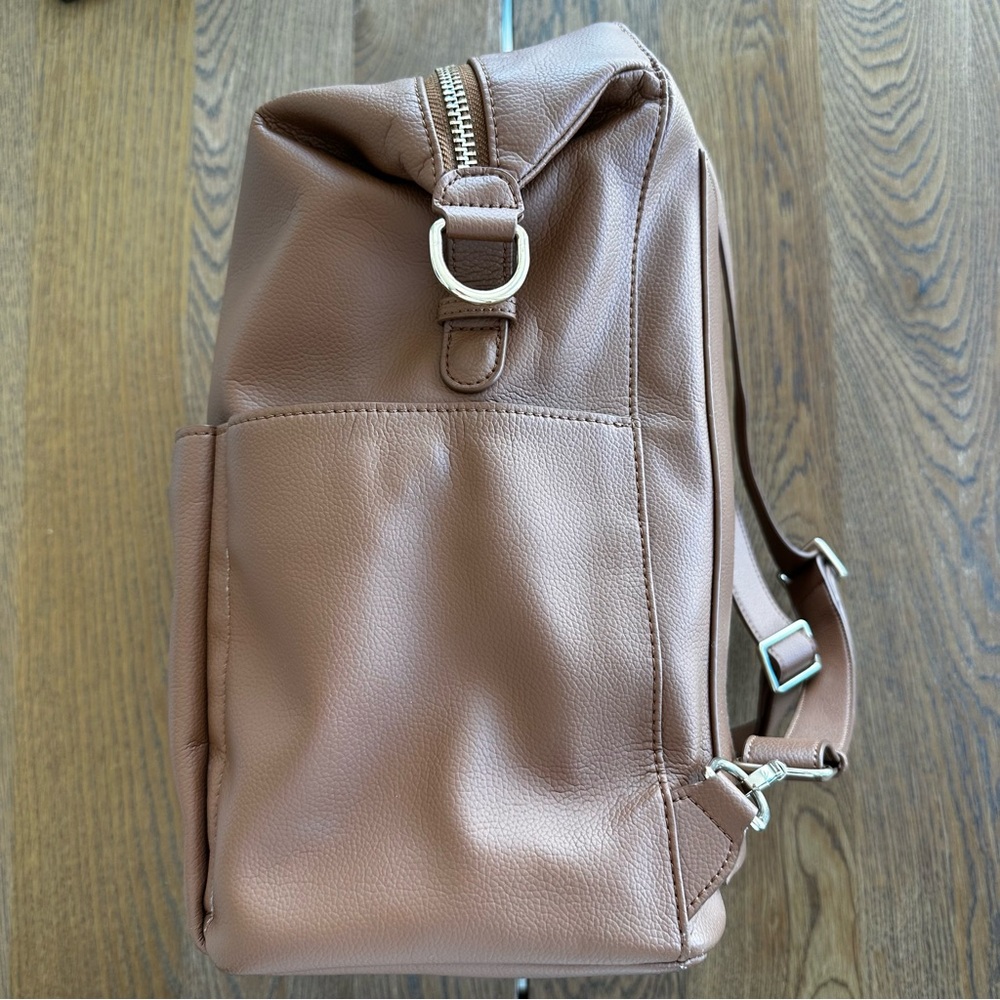 Mina Baie Stevie Terra Tan Vegan Leather Backpack Shoulder Diaper Bag + Add-Ons - Picture 10 of 14